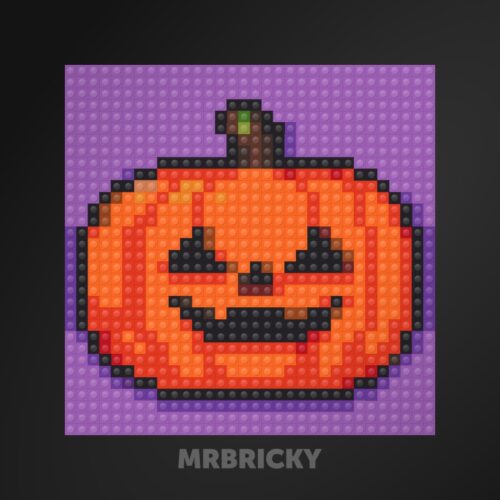 Halloween Pumpkin Brick Art mosaic made with colorful building bricks by MrBricky